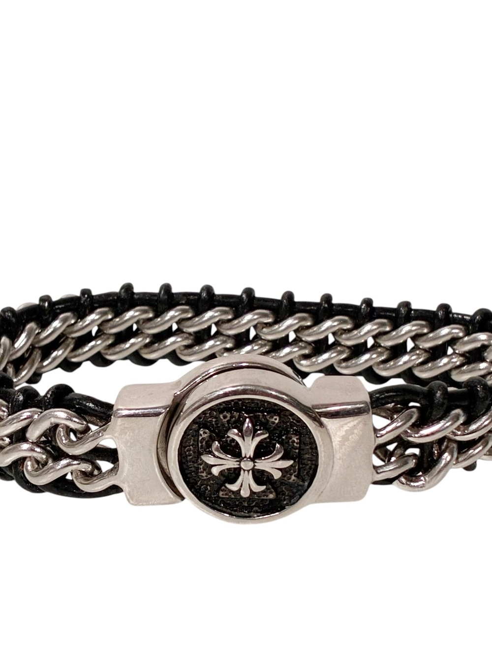 Men’s Silver Tone Celtic Cross Black Roping Magnetic Bracelet
